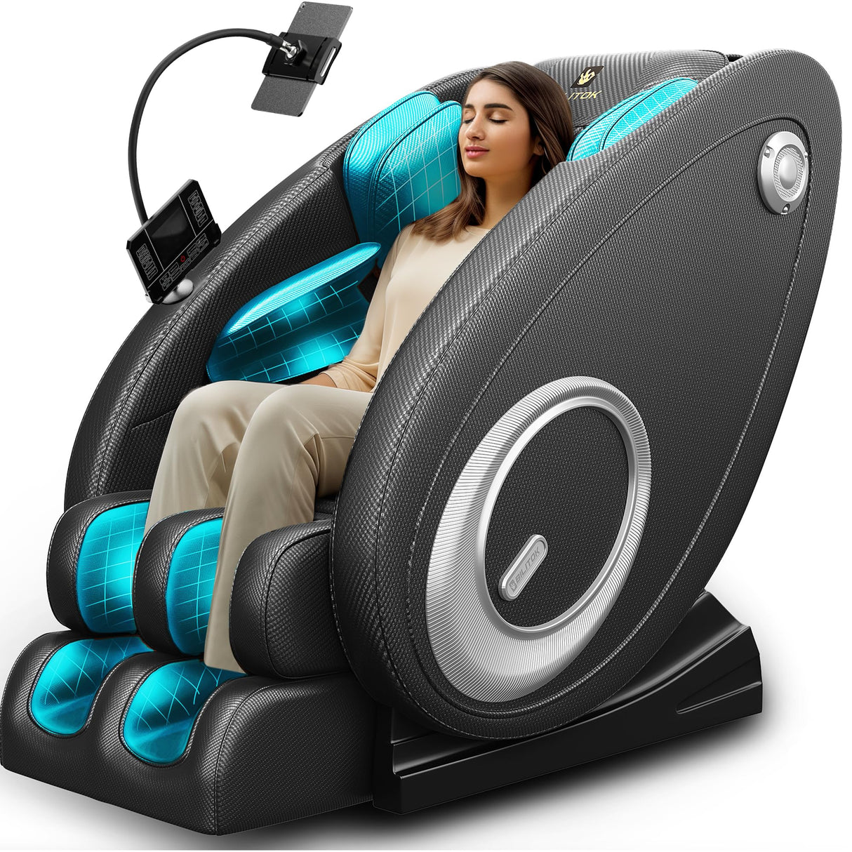 BILITOK Full Body Massage Chair Recliner with Zero Gravity, Heating, Bluetooth Speaker, Air Compression, Black BILITOK