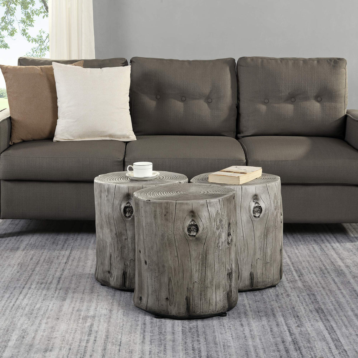 FirsTime & Co.® Gray Arbor Log Table, American Crafted, Weathered Gray, 15 x 14 x 17,Grey FirsTime