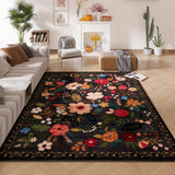 Rugcomf Living Room Rug 5x7 Rug Machine Washable Boho Area Rug Non Slip Floral Vintage Low Pile Large Rugs for Living Room, Bedroom, Farmhouse, Dining Room, Kids Playroom(Black) Rugcomf