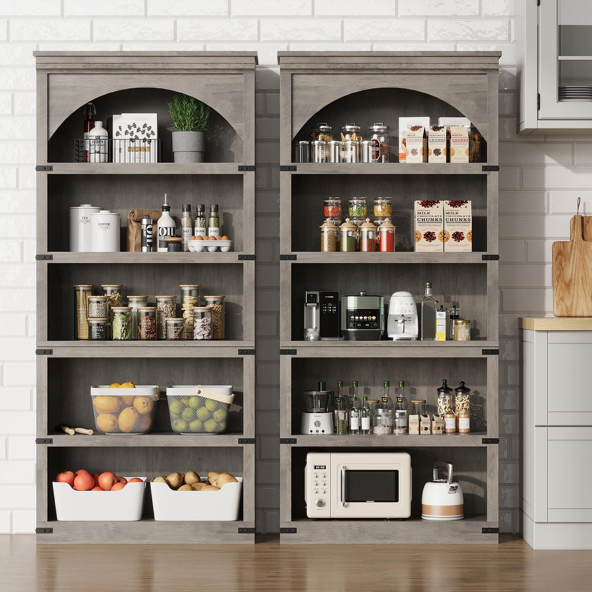 GarveeHome Arched Bookcase 5 Shelf Bookshelf 68.7 in Tall Bookcase Farmhouse Curved Storage Rack Wooden Bookshelves for Home Office, Living Room,Grey GarveeHome