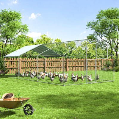 DAKITO Chicken Coop,Large Metal Chicken Run Pen,Walk in Chicken Coops for 6/10 Chickens,Double Door Chicken House with Waterproof & Anti-UV Cover for Backyard. (19.7x9.8x6.4 FT)