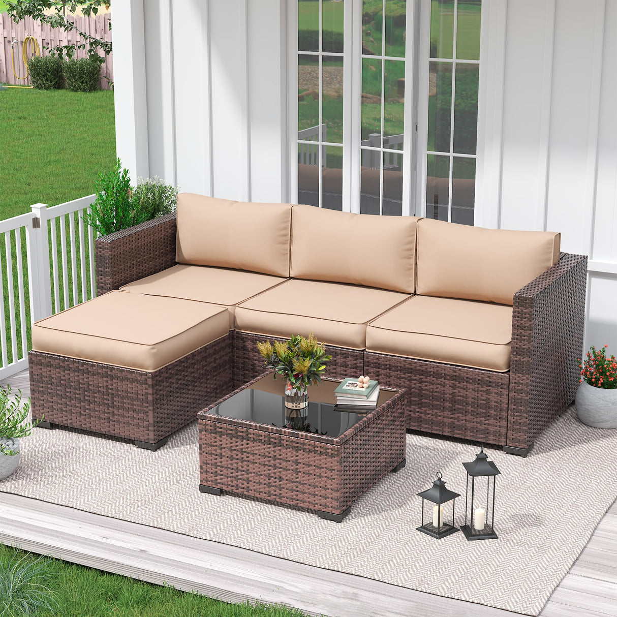 UDPATIO Outdoor Cushions for Patio Furniture, 7-Piece Replacement Cushions for Outdoor Furniture, Patio Cushions Outdoor Sectional Cushions Couch Cushions for 4-seat Patio Conversation Sets (Beige) UDPATIO