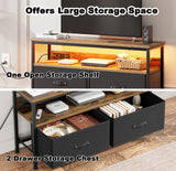 J-yaamiZz 39" TV Stand for TVs up to 50", Media Console with Charging Station & LED Lights, 2 Drawer Storage Chest, Gaming Entertainment Center with Storage for Living Room, Brown, Medium J-yaamiZz