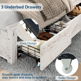 Jocisland Twin Daybed with Bookcase Headboard, USB-C Charging, RGB Lights ＆ 3 Drawers, No Box Spring Needed, Farmhouse Wood Bed Frame for Teens, Dorms, Guest Room, Distressed White Jocisland