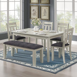 Peatuk 6-Piece Solid Wood Dining Table Set for 6, Modern Breakfast Dinette Kitchen Table with Bench & Chairs for Dining Room, Kitchen, Grey Peatuk