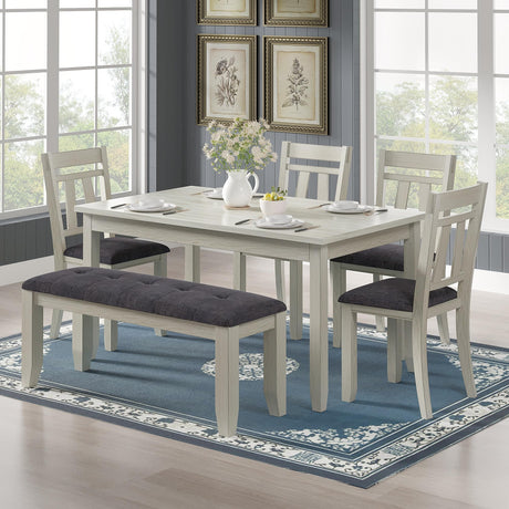 Peatuk 6-Piece Solid Wood Dining Table Set for 6, Modern Breakfast Dinette Kitchen Table with Bench & Chairs for Dining Room, Kitchen, Grey Peatuk