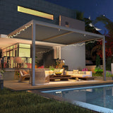 YOLENY Louvered Pergola 10x13, Wall-Mounted Aluminum Pergola with Adjustable Waterproof Roof, Outdoor Hard Top Lean-to Pergola for Backyard, Garden, Lawn, Dark Grey YOLENY