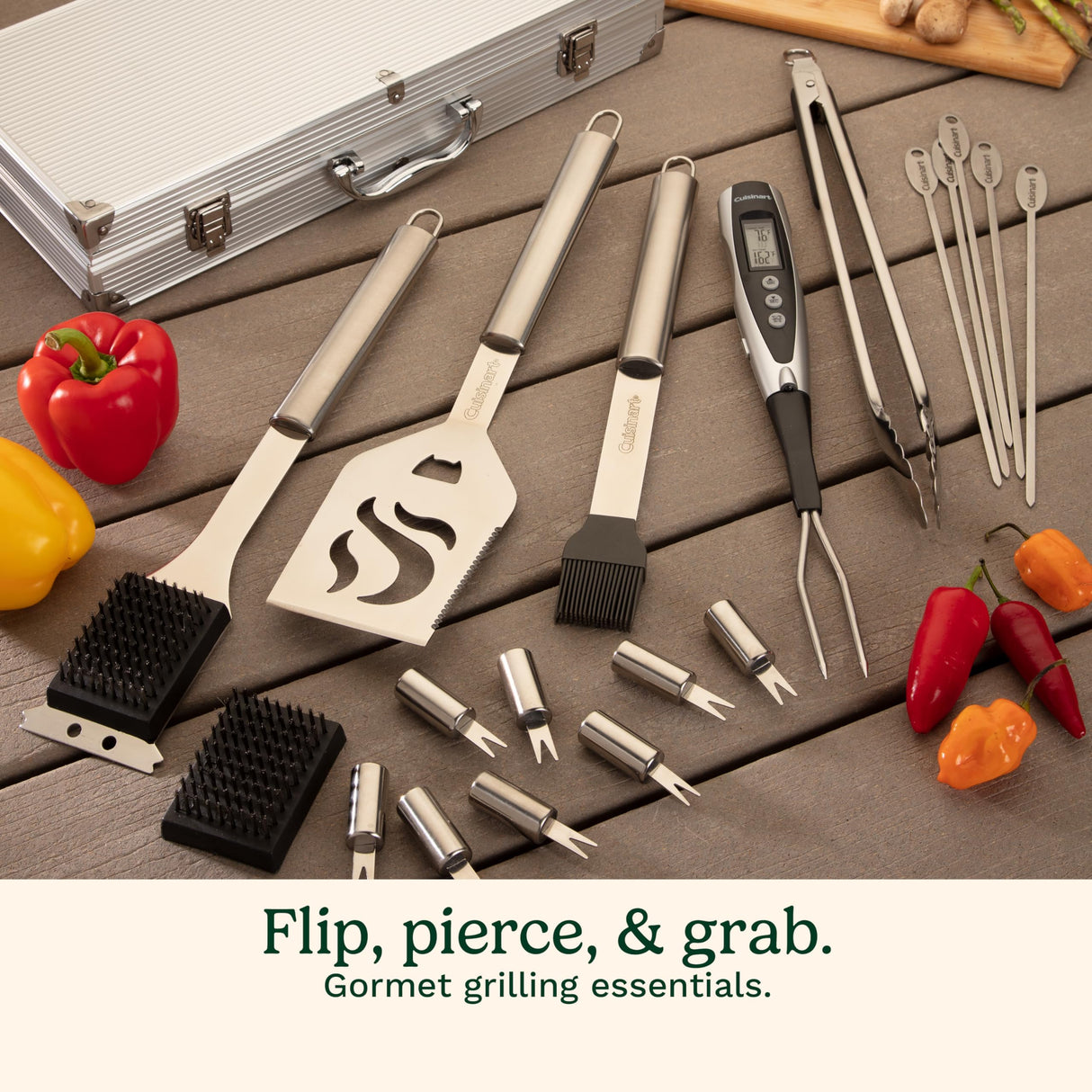 Cuisinart Deluxe Grill Tool Set, 20-Piece BBQ Kit with Aluminum Case and Digital Temperature Fork, Spatula, Tongs, Grill Accessories and Utensils, Grilling Set for Cookout Cuisinart