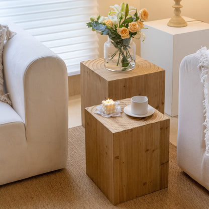 COZAYH Tree Stump End Table Set of 2, Multiple Styling Layout with Wood Tree Ring Pattern, Natural Wood Color - WoodArtSupply