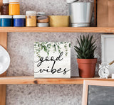SRADMO Botanical Eucalyptus Leaves Wood Box Sign Desk Decor, Rustic Eucalyptus Leaves Wooden Block Box Sign Decoration For Home Office Shelf Table Decor SRADMO
