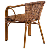 EMMA + OLIVER Brown Rattan Patio Chair with Dark Red Bamboo-Aluminum Frame EMMA + OLIVER