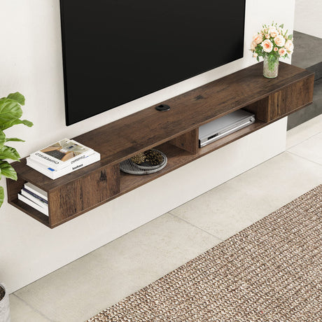 WAMPAT TV Stand with LED Lights for 65/70/75 inch TVs, Wall Mounted Shelf Under TV Cabinet, Entertainment Center Media Console with Storage for Living Room and Bedroom, Brown WAMPAT