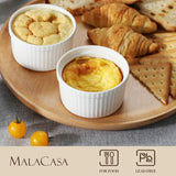 MALACASA Ramekins with Lids 8 oz - Set of 6, White Porcelain Creme Brulee Souffle Ramekins with Covers, Ceramic Custard Cups for Baking, Dishwasher and Oven Safe, Series RAMEKIN-DISH MALACASA