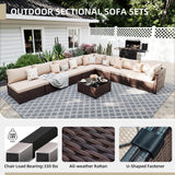 UPHA 9 Pieces Patio Furniture Sets Outdoor Sectional Sofa Wicker Conversation Couch for Decks, Backyards, Gardens, Brown Rattan, Beige Cushion UPHA