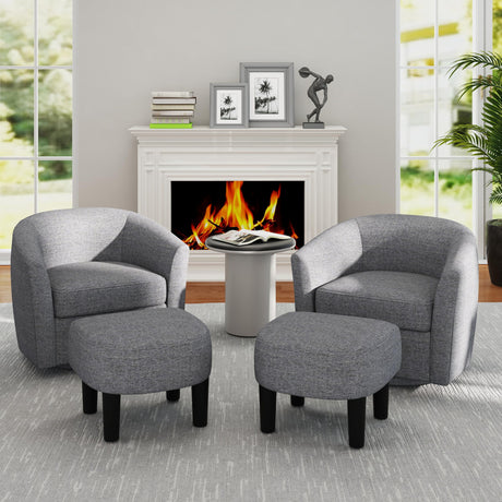 KOMFOTT Swivel Barrel Chair with Ottoman, Upholstered Armchair with Footrest, Removable Seat Cushion, Linen Fabric Club Reading Sofa Chairs, Modern Accent Chair for Living Room, Bedroom, Grey KOMFOTT