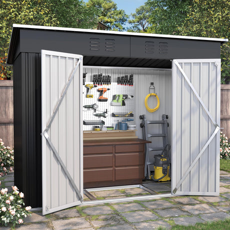 VONZOY 8x4 FT Outdoor Storage Shed,Metal Shed Garden Shed with Lockable Door for Bike, Garbage Can,Tool Shed for Backyard,Patio,Lawn(Grey) VONZOY