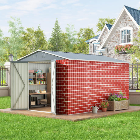 HOGYME 8X 12 FT Large Sheds Metal Building Tool Utility Shed Outdoor Waterproof Shed for Bike Storage for Garden, Backyard, Patio, Outside Use, Red HOGYME
