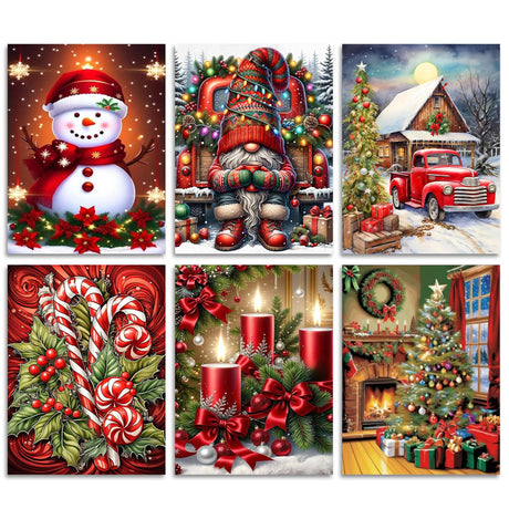 ajepon 6 Pack Paint by Numbers for Adult Kit Christmas - Christmas Adult Paint by Numbers Kits, Paint by Numbers Kit on Canvas Without Frame Oil Painting Acrylic Paints for Home Wall Decor 12X16inch ajepon