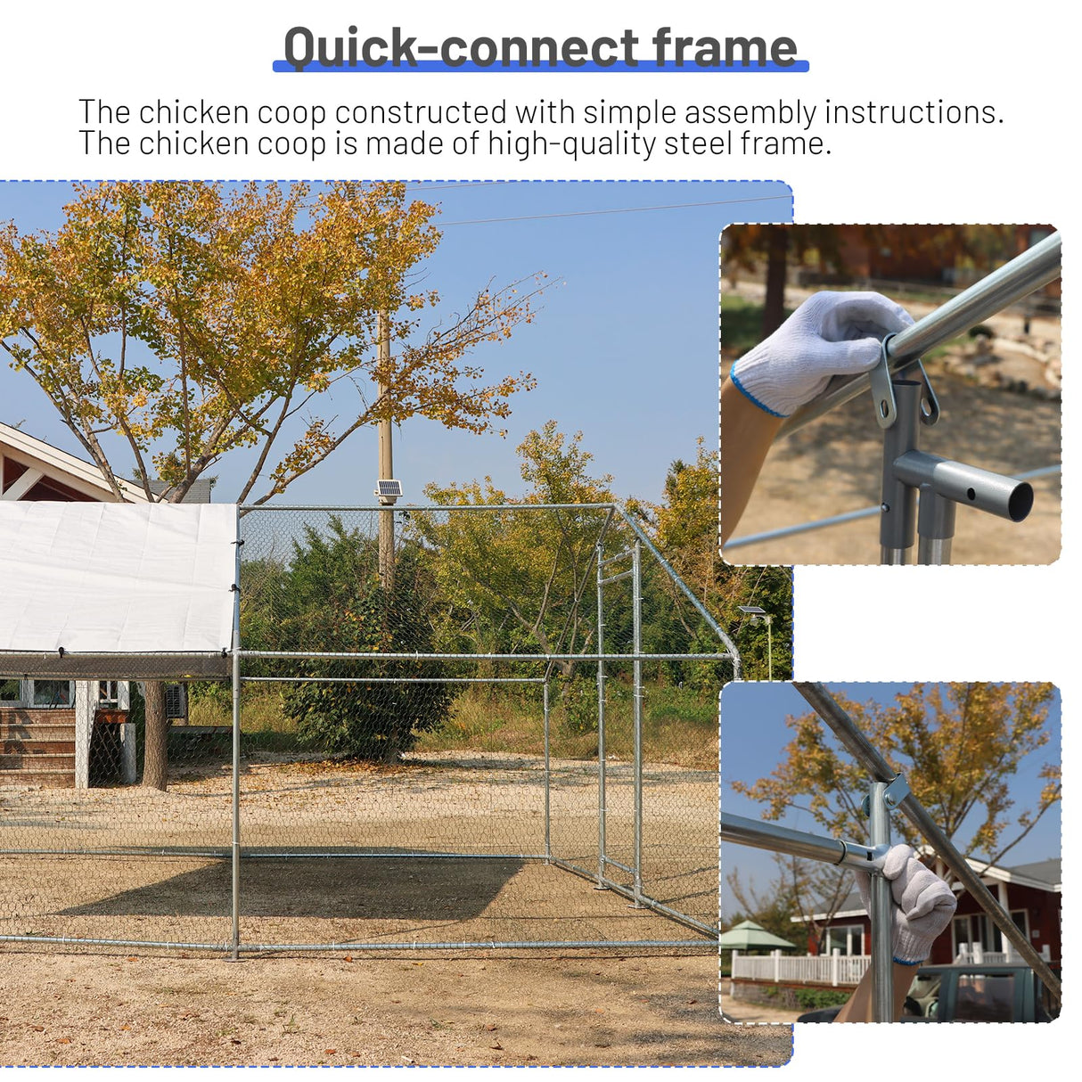 HEYTOWN Large Metal Chicken Coop Chicken Pen Walk-in Poultry Cage with Water-Resident and Anti-UV Cover Chicken Runs for Yard with Cover Duck Rabbit Dog House Outdoor HEYTOWN