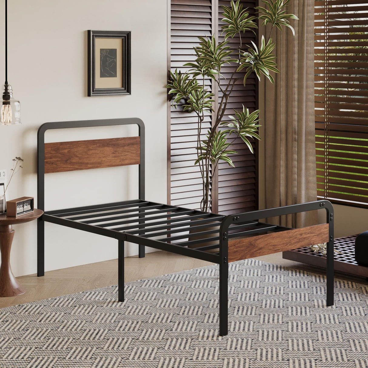 Fly-CTsoar 18 Inch Twin Bed Frame with Wood Headboard, Heavy Duty Metal Slats, with Under Bed Storage, No Noise, No Box Spring Needed, Easy Assembly, Black Fly-CTsoar