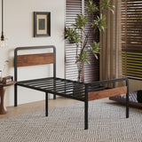 Fly-CTsoar 18 Inch Twin Bed Frame with Wood Headboard, Heavy Duty Metal Slats, with Under Bed Storage, No Noise, No Box Spring Needed, Easy Assembly, Black Fly-CTsoar