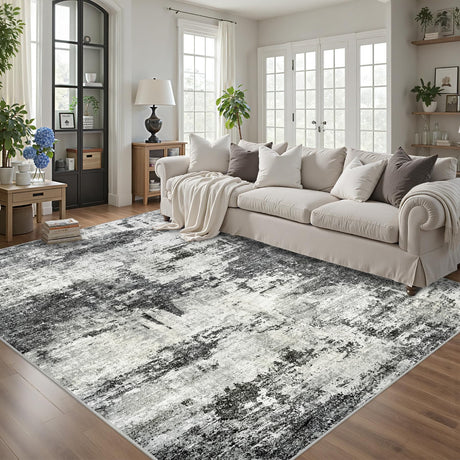 8x10 Area Rugs for Living Room: Abstract Washable Rug with Anti-Slip Backing Non-Shedding Stain-Resistant Soft Modern Large Carpet for Bedroom Dining Room Farmhouse Nursery Home Office Black Tosuoka