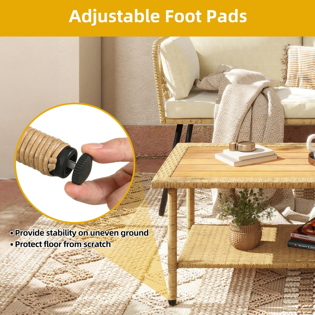 DWVO 2-Piece Patio Set, Wicker Loveseat with Plush Cushions & Rattan Side Table, All-Weather Outdoor Conversation Furniture for Balcony, Deck, Backyard, Poolside DWVO