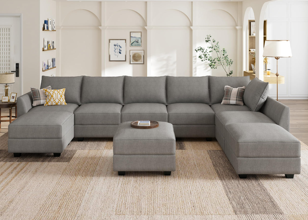 HONBAY Oversized Modular Sectional Sofa with Storage Seats Reversible Sectional Couch with Ottomans U Shaped Modular Sectional Couch for Living Room, Grey HONBAY