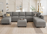 HONBAY Oversized Modular Sectional Sofa with Storage Seats Reversible Sectional Couch with Ottomans U Shaped Modular Sectional Couch for Living Room, Grey HONBAY