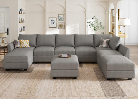HONBAY Oversized Modular Sectional Sofa with Storage Seats Reversible Sectional Couch with Ottomans U Shaped Modular Sectional Couch for Living Room, Grey HONBAY