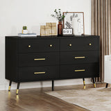 DWVO 6 Drawer Dresser, Black Wooden Drawers Storage Dresser with Golden Metal Handle ＆ Anti-Tipping Device, Modern Double Chest of Drawers for Hallway, Entryway, Living Room DWVO