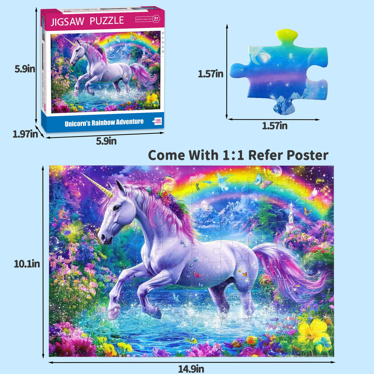 100 Piece Puzzles for Kids Ages 4-6 6-8 Unicorn Rainbow Jigsaw Puzzles Kids Puzzles Ages 5-8 100 Piece Puzzle for Adults Kids Learning Educational Toys Gifts for Girls Boys Sopu