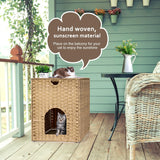 Cat Litter Box Enclosure with Litter Trapping Mat; Handwoven Plastic Rattan Cat House; No Installation Hidden Cat Washroom; Pet Crate for Balcony,Bedroom,Living Room Honiakaka