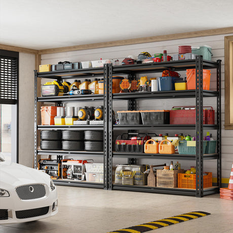 REIBII Set of 2 Garage Shelving, 2000LBS Adjustable Metal Shelving, 5 Tier Storage Shelves for Garage, Pantry, Kitchen, Basement 71.5" H x 35.5" W x 11.8" D REIBII