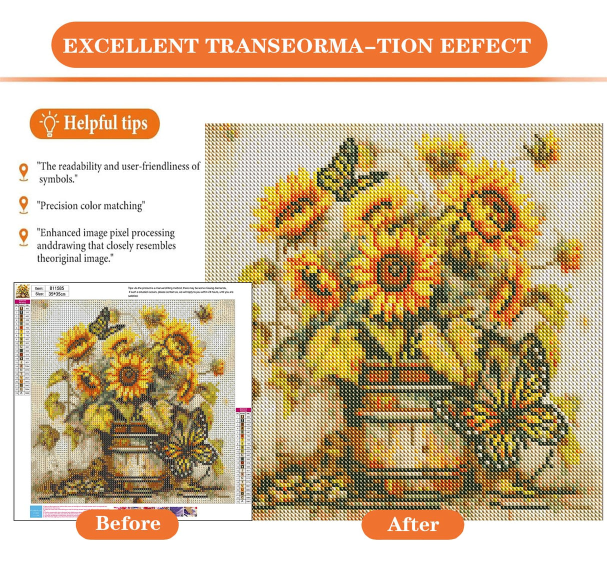 igoodom Diamond Art Kits for Adults, Sunflowers Diamond Art Kits, Full Drill Round Sunflowers Butterfly Diamond Painting Kits, DIY Gem Art and Crafts for Home Wall Decor Gift 14x14inch igoodom
