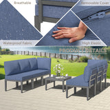 Kullavik Patio Furniture Set,7 Pieces Metal Modern Outdoor Furniture,Outdoor Sectional Sofa w/5.1" Cushions and Coffee Table for Patio,Backyard，Navy Blue Kullavik