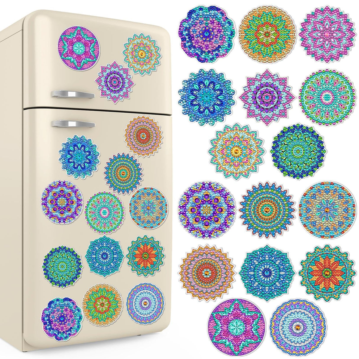Umigy 16 Pcs Mandala Diamond Art Kits Mandala Diamond Painting Fridge Refrigerator Art Painting Stickers Decals Gift for Adults DIY Crafts Home Decor Umigy