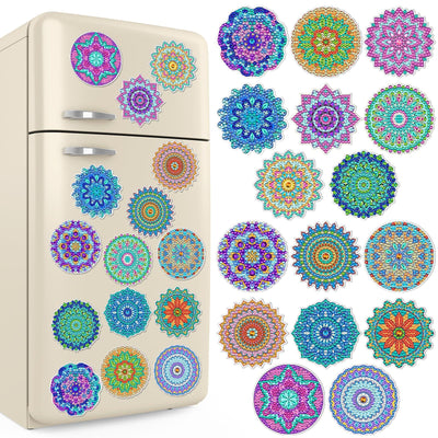 Umigy 16 Pcs Mandala Diamond Art Kits Mandala Diamond Painting Fridge Refrigerator Art Painting Stickers Decals Gift for Adults DIY Crafts Home Decor