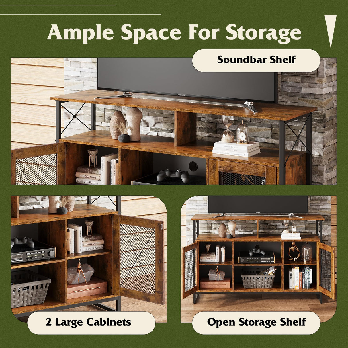 WLIVE TV Stand 55 inch TV,Tall Entertainment Center with Storage, Farmhouse Industrial TV Console for Bedroom Living Room, Rustic Brown WLIVE