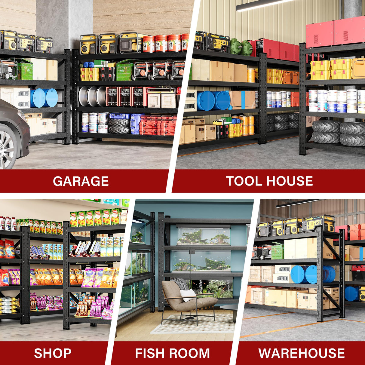 9000LBS Heavy Duty Garage Shelving Units,75" Wide & Deep Storage Shelves,Metal Garage Shelves,Large Storage Rack,Steel Shelf,Industrial Shelving for Shop,Warehouse,Basement,75" W x 24" D x 70" H SISESOL