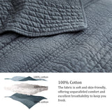 palassio Striped Blue Grey 100% Cotton Quilt King Size Bedding Sets, Lightweight Crinkly Channel Pick Stitch Textured Bedspread Soft Shabby Chic Farmhouse Country Coverlet for All Season, 2 Shams palassio