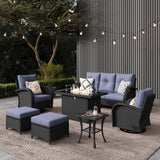 LayinSun 7 Pieces Outdoor Patio Furniture Set with Fire Pit Table, Rattan Wicker Sectional Swivel Rocker Chairs Sets LayinSun