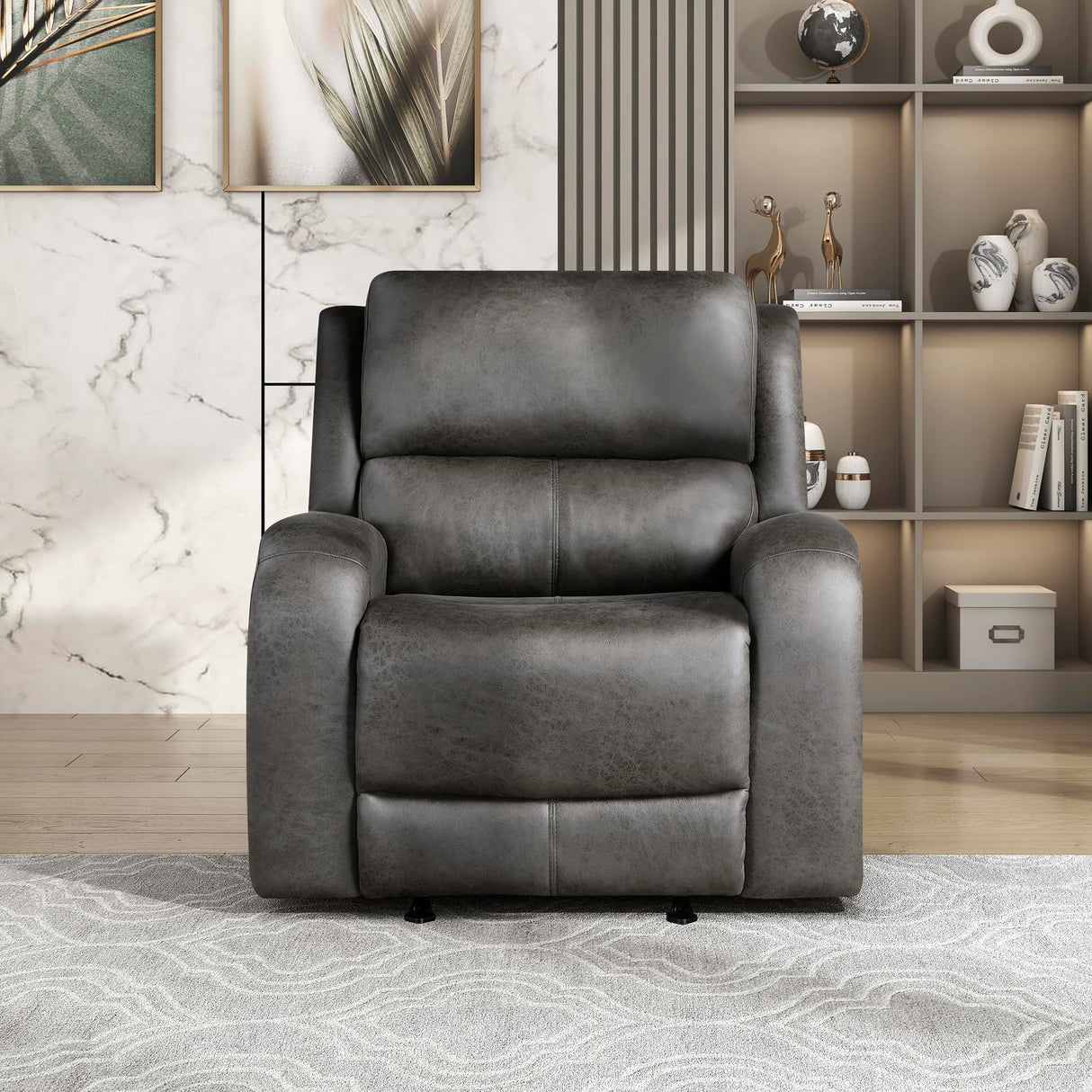 Lexicon Rocker Recliner Chair, Reclining Rocking Chair, Home Theater Reclining Seat, Manual Recliner Seat for Living Room, Nursery, Bedroom, Office, Apartment, Grey Lexicon