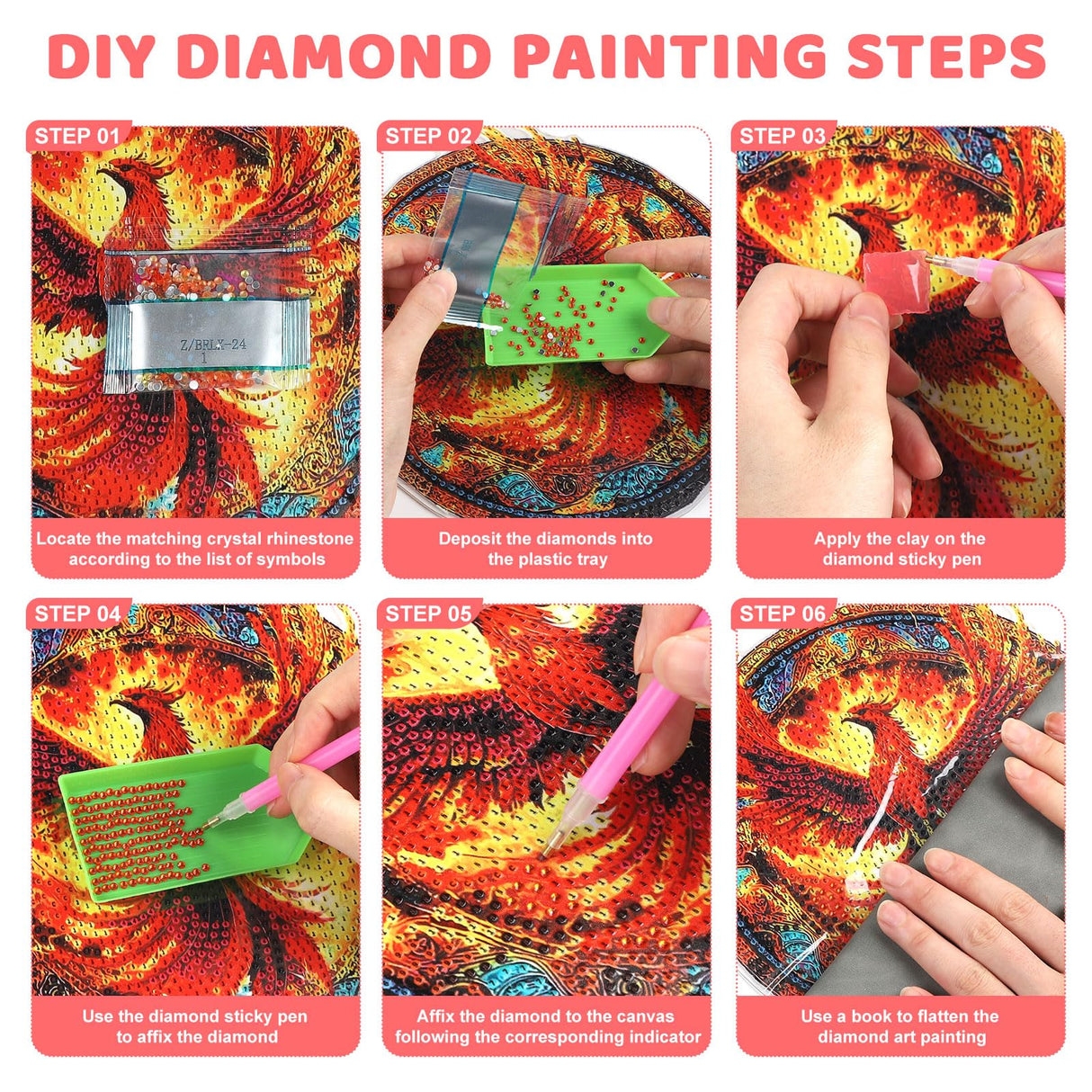 Skyboda Phoenix Diamond Art Hanging Kit for Adult, Special Shaped Rhinestone, Double Sided DIY Acrylic Diamond Art Painting Window Pendants Home Garden Wall Hanging Kits Hanging Ornament Skyboda
