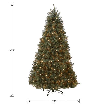 National Tree Company Pre-Lit Artificial Full Christmas Tree, Blue, Dunhill Fir, White Lights, Includes Stand, 7.5 Feet