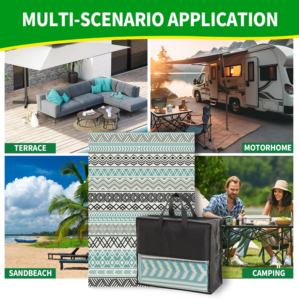 BMCH Outdoor Rugs, Outdoor Plastic Straw Rug, Reversible Waterproof Carpet for Camping, Poolside, Garden, BBQ Area, Gazebo Flooring, RV Park & Beach, Bohemian Style, 6x9 BMCH