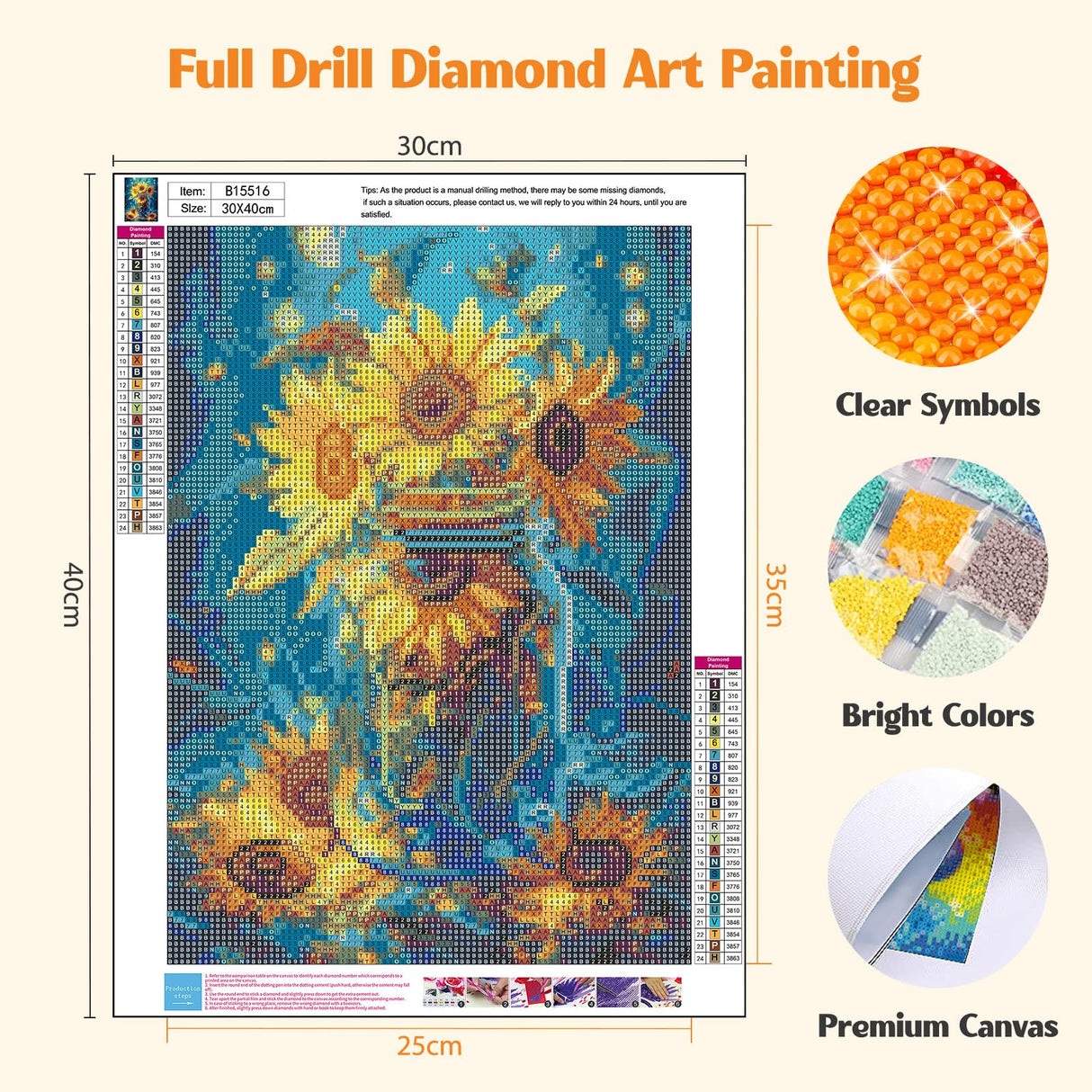 MISCER Flowers Diamond Art Kits for Adults, Sunflower Diamond Painting Kits for Beginners, 5D Full Drill Round Paint with Diamonds Pictures, Gem Art Painting DIY Crafts Kit Decor 12x16inch MISCER