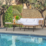 Devoko Outdoor Patio Furniture Set, Outdoor Sectional Conversation Rope Woven L-Shaped Sofa Set with Patio Table and Thick Cushions for Backyard Porch Balcony Garden, White Devoko