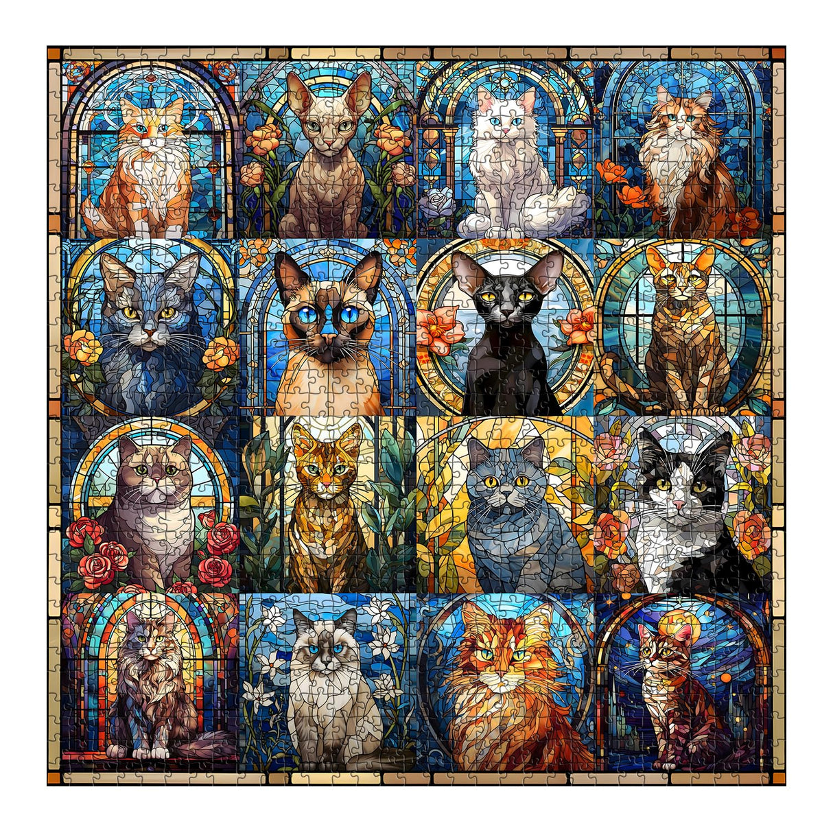 Stained Glass Puzzle Cat Puzzles for Adults 1000 Pieces, Colorful Kitty Kitten Collage Puzzles 1000 Pieces, Hard Difficult Impossible Challenging Jigsaw Puzzles for Adults PICKFORU
