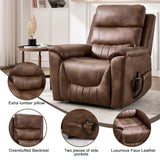 Power Lift Recliner Chair for Elderly People, Dual Motor Lay Flat Recliner with Vibration Massage and Heat, Heavy Duty Motion Mechanism Standing Assistance Reclining Chair, Faux Leather Brown Luxlen